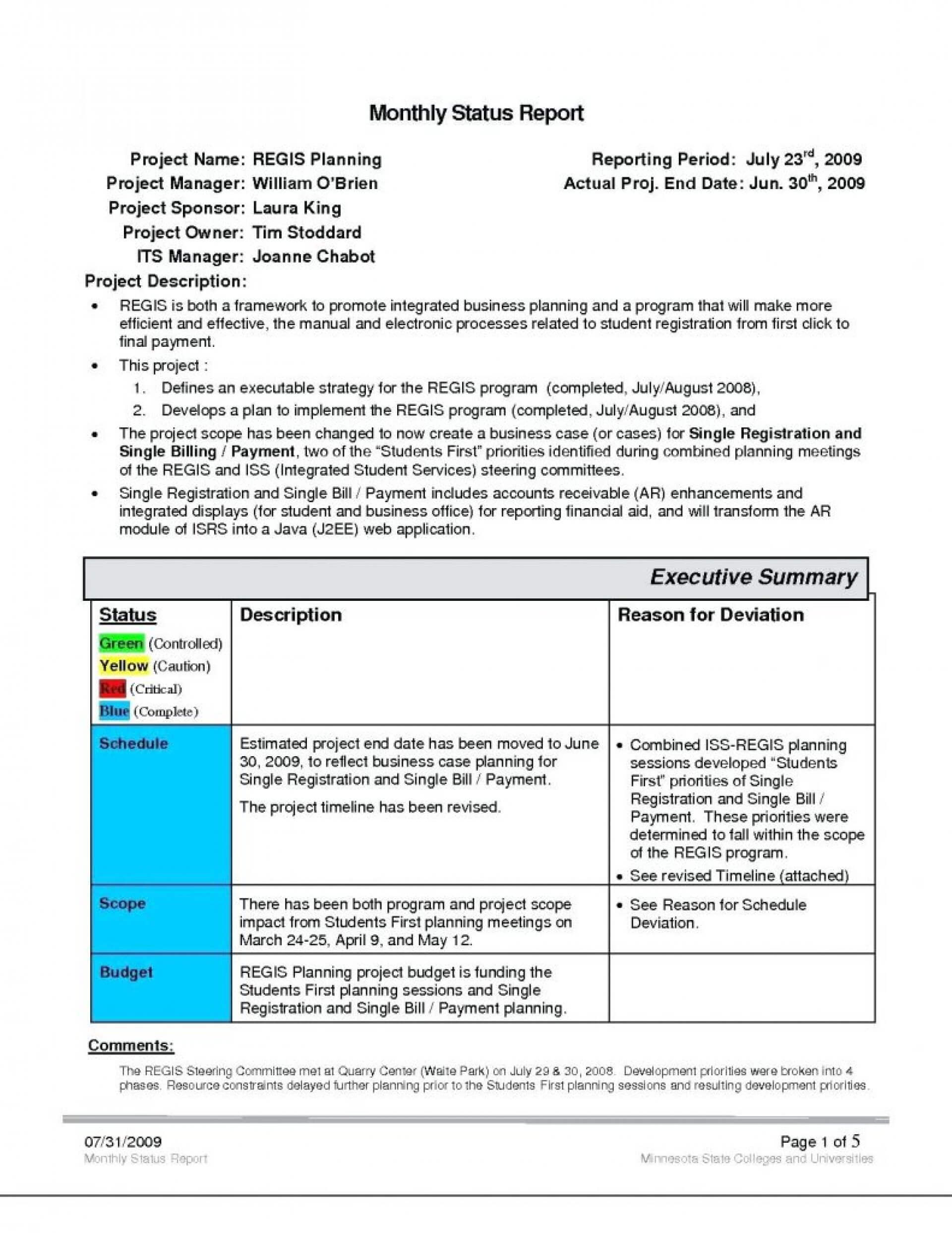 029 Template Ideas Ic Monthly Project Status Report In Monthly Program Report Template