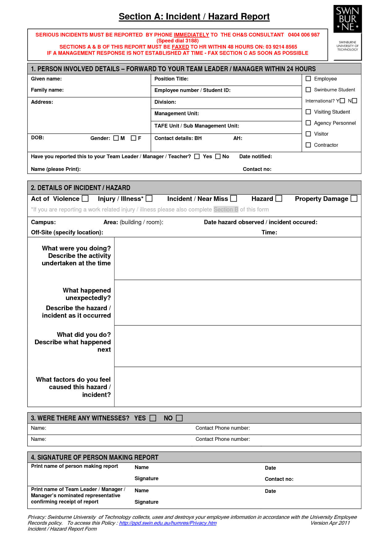 033 Uncategorized Inspirational Incident Hazard Report Form With Hazard Incident Report Form Template