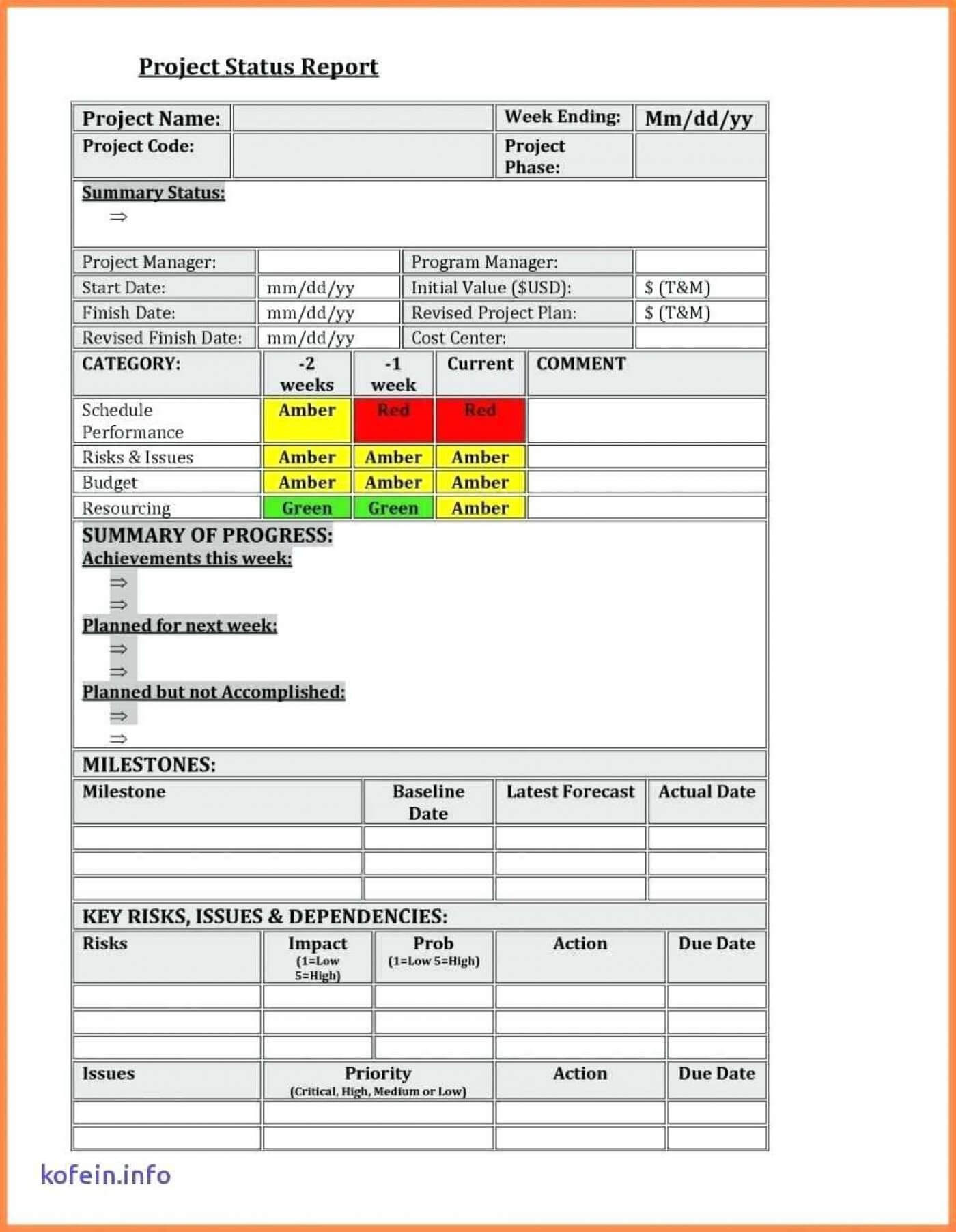 035 Project Status Report Template Excel Format Management Pertaining To Project Management Status Report Template
