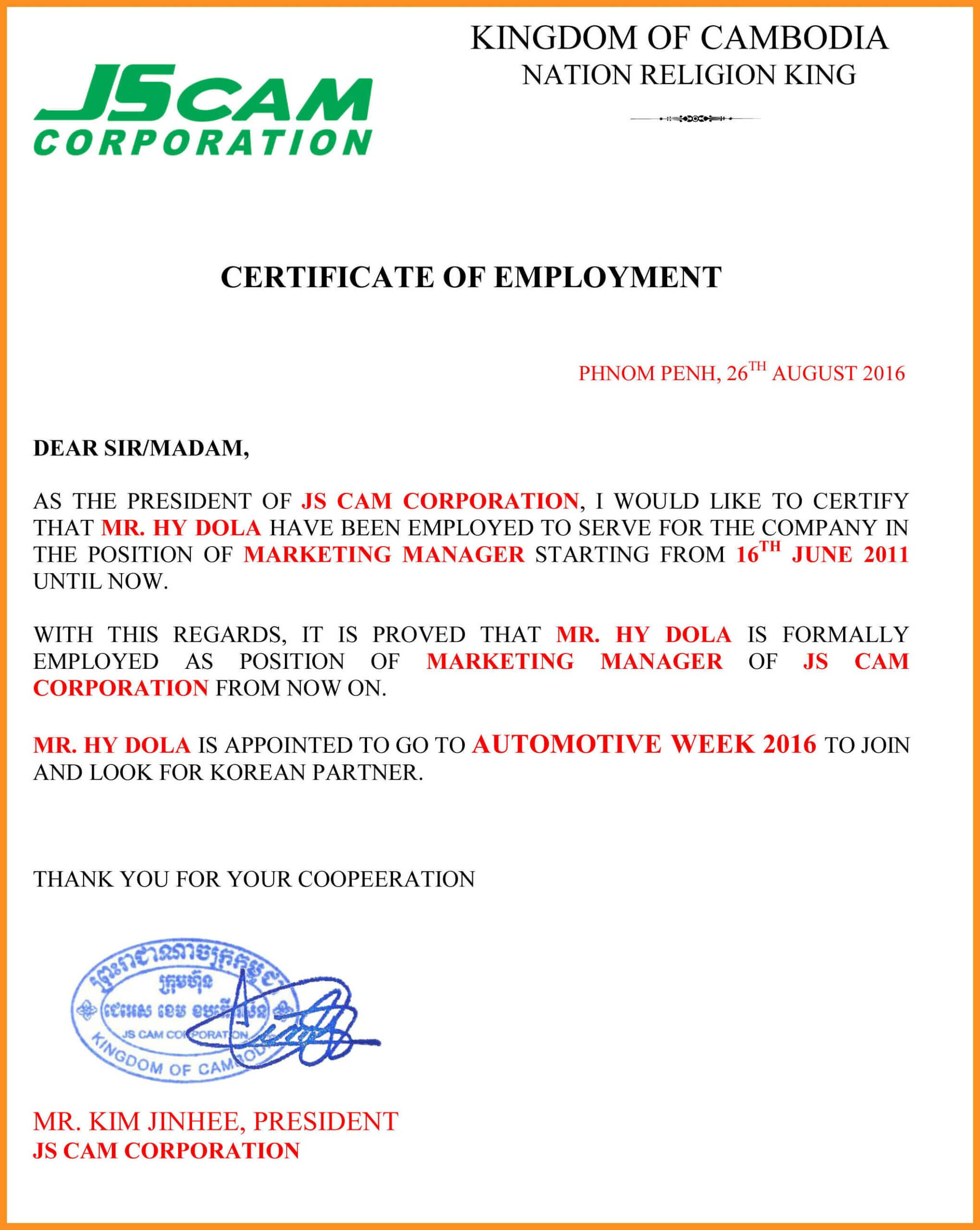 037 Employement Certificate Of Employment Template With Regard To Template Of Certificate Of Employment