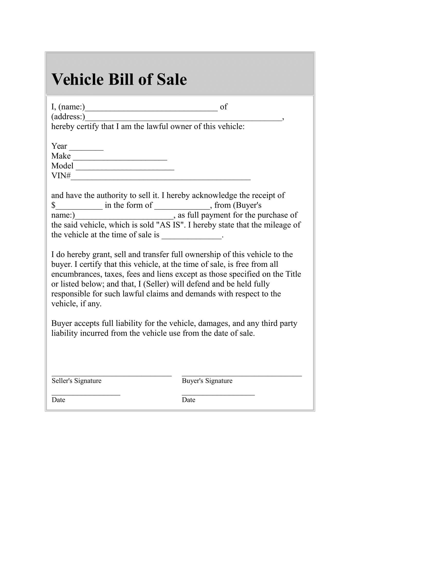 040 Automotive Bill Of Sale Template Word Ideas Car Free Regarding Vehicle Bill Of Sale Template Word