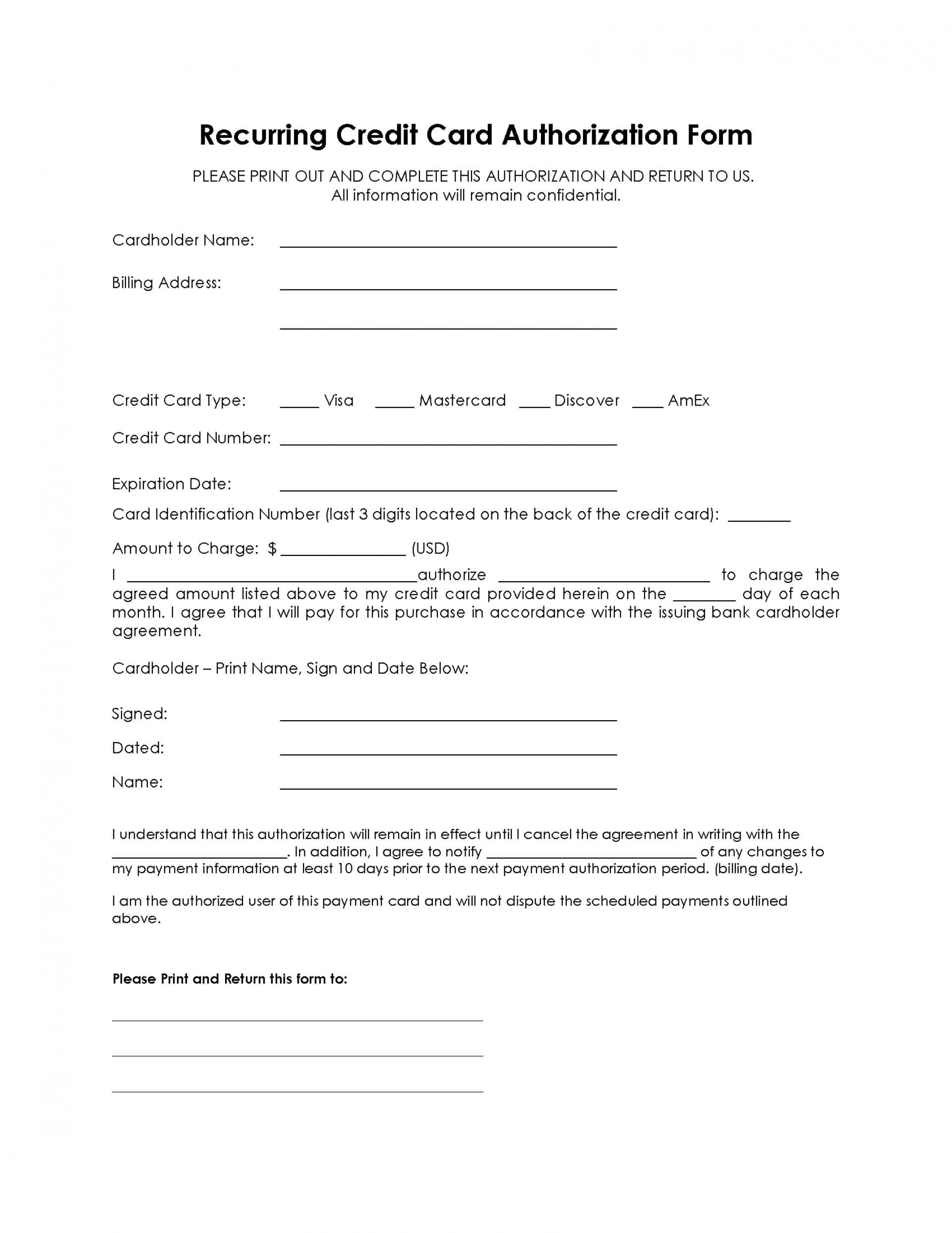 047 Credit Card Authorization Form Template Pdf Recurring Pertaining To Credit Card Billing Authorization Form Template