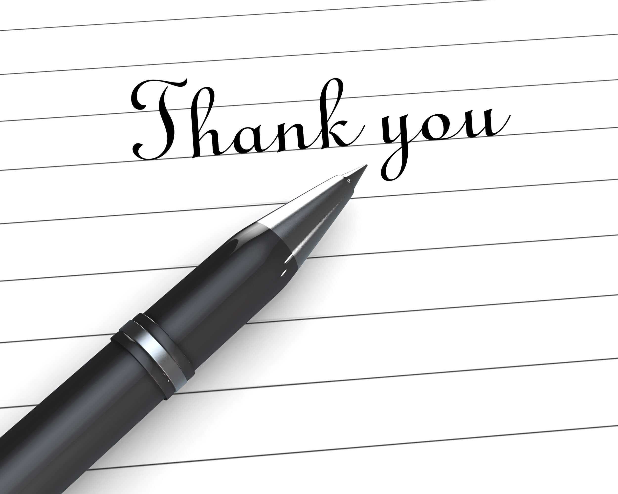 0914 Thank You Note On Paper With Pen Stock Photo In Powerpoint Thank You Card Template