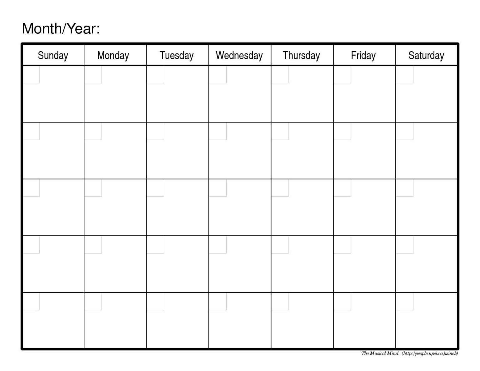 Blank One Month Calendar Template Professional Template