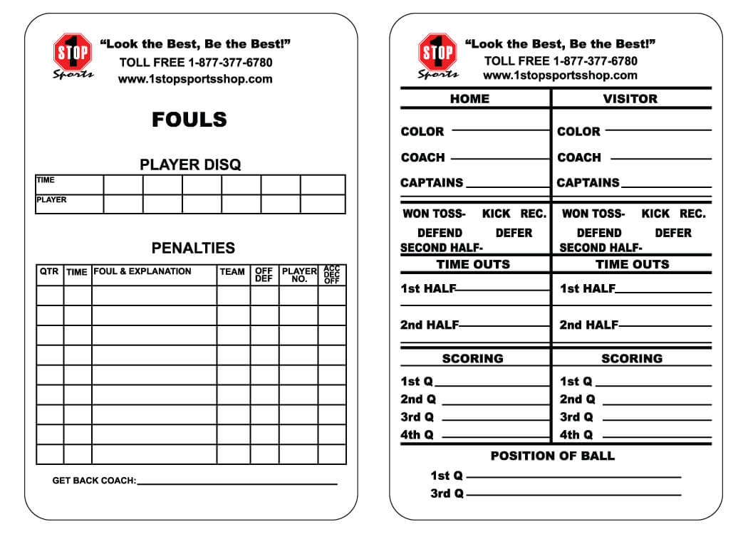 1 Stop Sports Reusable Football Game Card – 1 Stop Sports In Soccer Referee Game Card Template