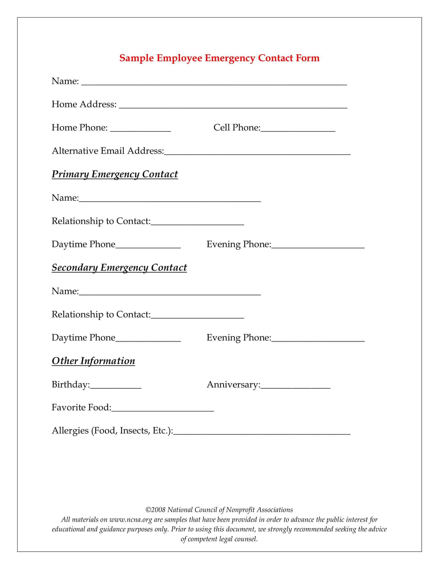 10+ Emergency Information Form Examples – Pdf | Examples Within Emergency Contact Card Template