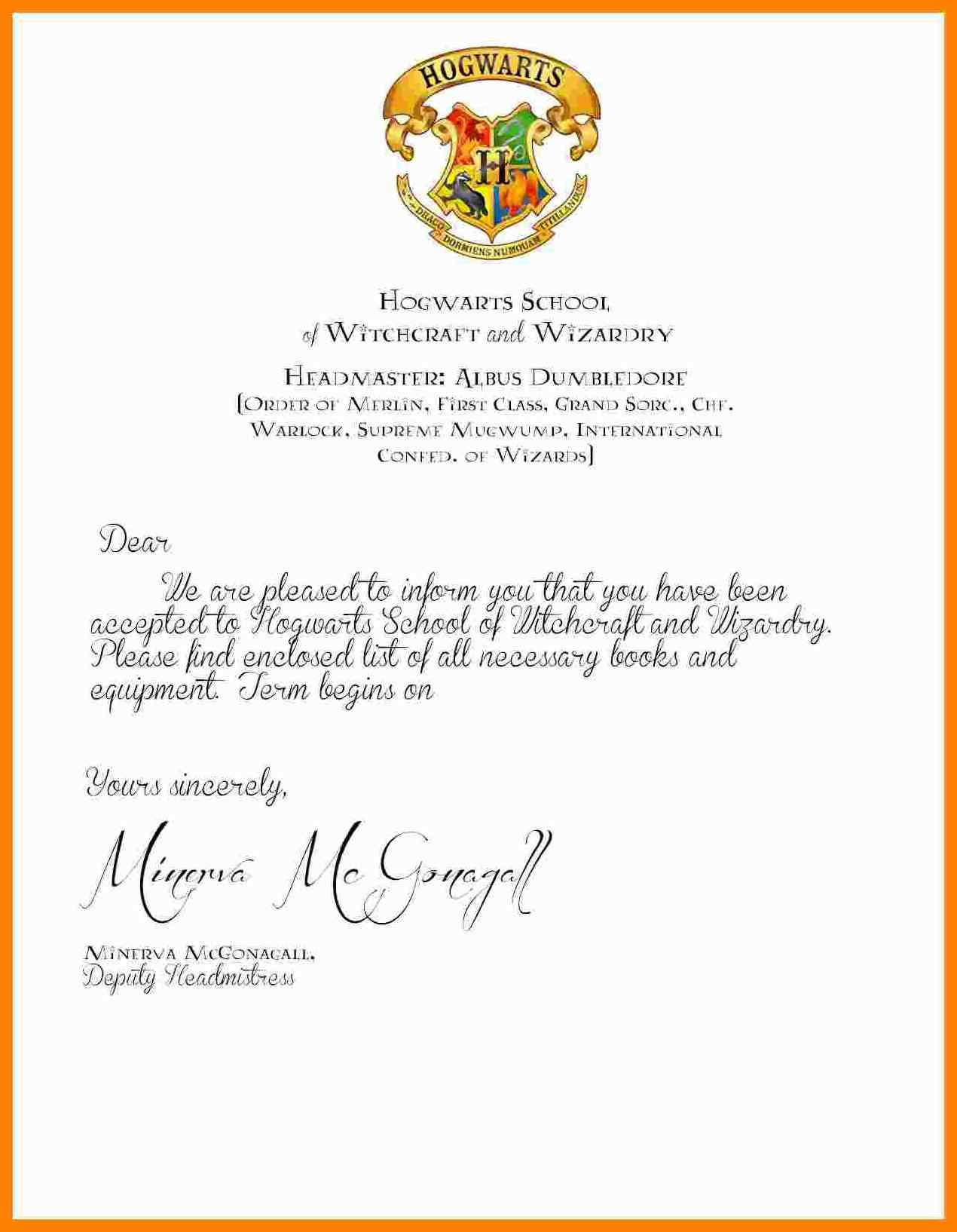 10+ Free Printable Harry Potter Acceptance Letter | St In Harry Potter Certificate Template