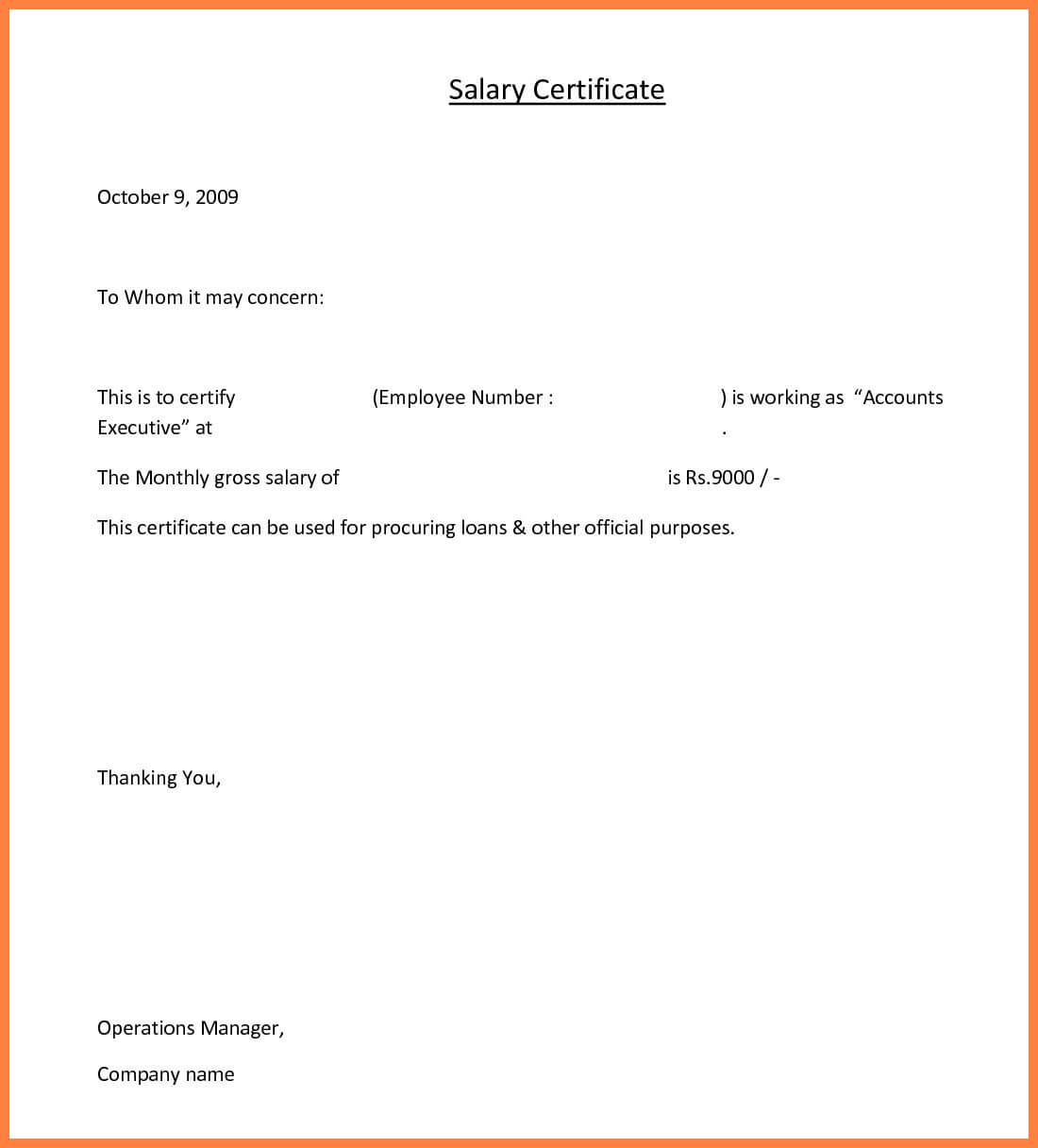 10+ Salary Certificate Templates For Employer – Pdf, Doc With Teacher Of The Month Certificate Template