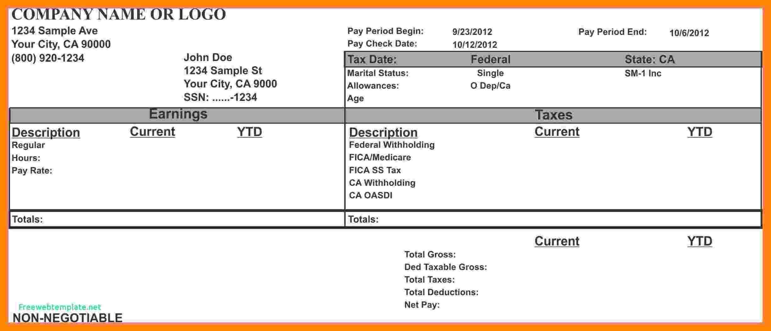 1099 Pay Stub Template Excel – Topa.mastersathletics.co In Blank Pay Stubs Template