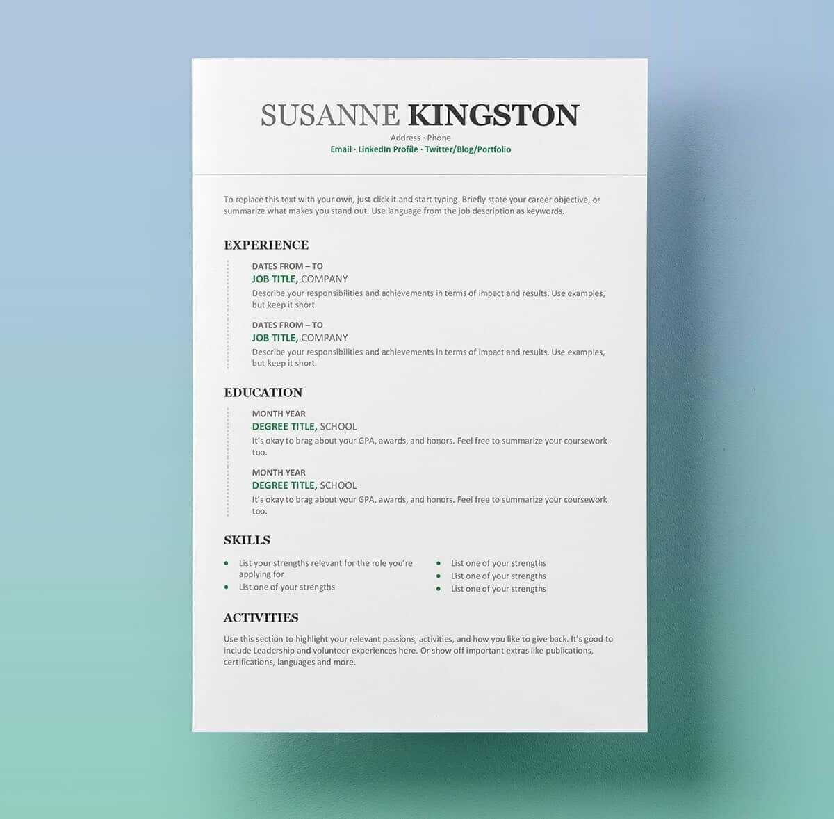 11 Free Professional Resume Templates Microsoft Word Format For Free Resume Template Microsoft Word