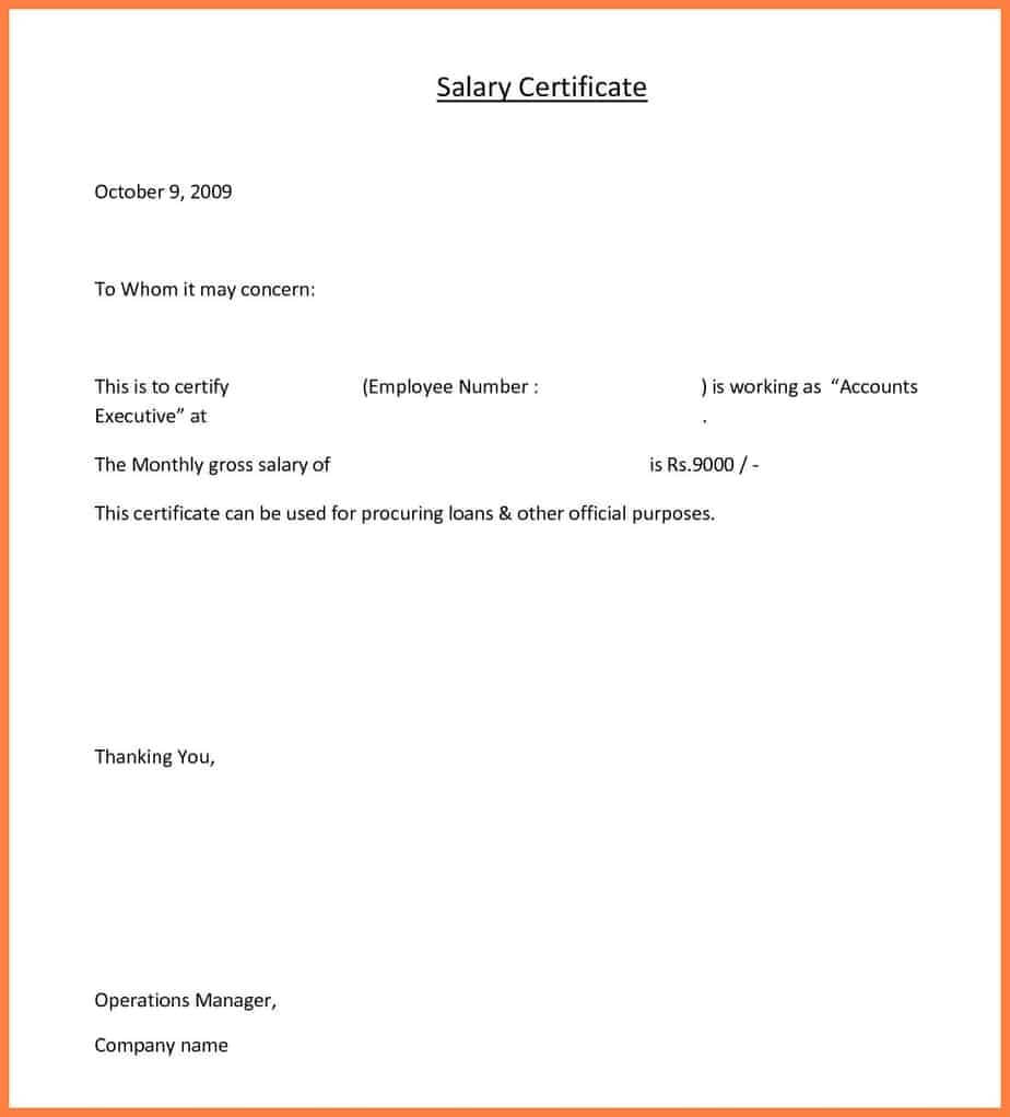 11+ Free Salary Certificate Templates – Word Excel Templates For Sample Certificate Employment Template