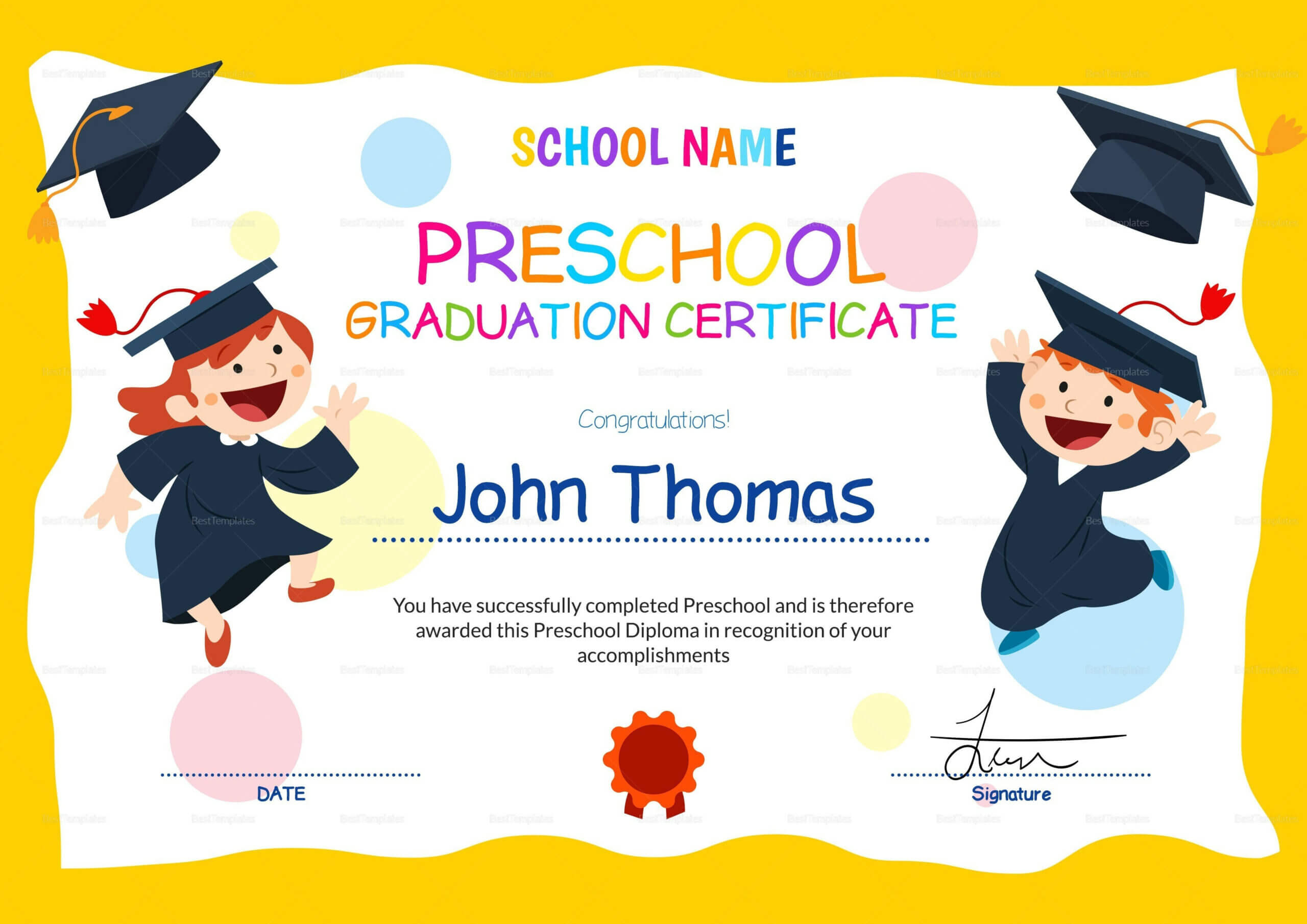 11+ Preschool Certificate Templates – Pdf | Free & Premium For Free Printable Certificate Templates For Kids