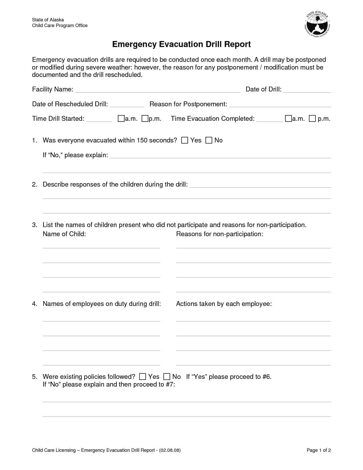12 Best Photos Of Evacuation Drill Evaluation Form Throughout Emergency Drill Report Template