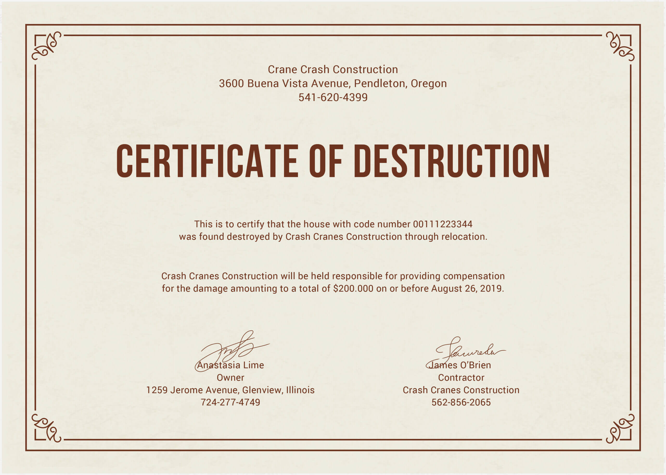 12 Certificate Of Destruction Template | Resume Letter In Destruction Certificate Template