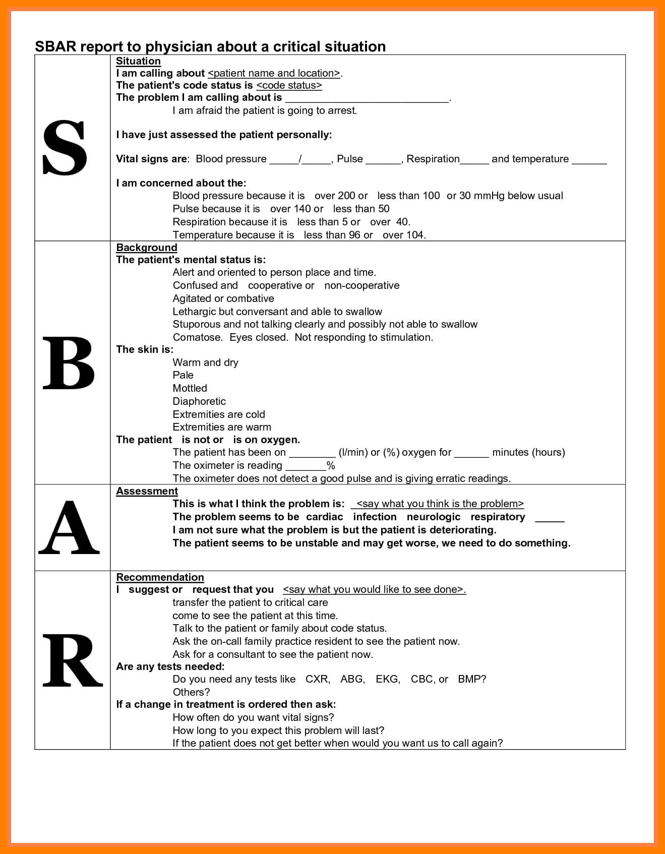 12+ Free Sbar Template | Marlows Jewellers Within Sbar Template Word