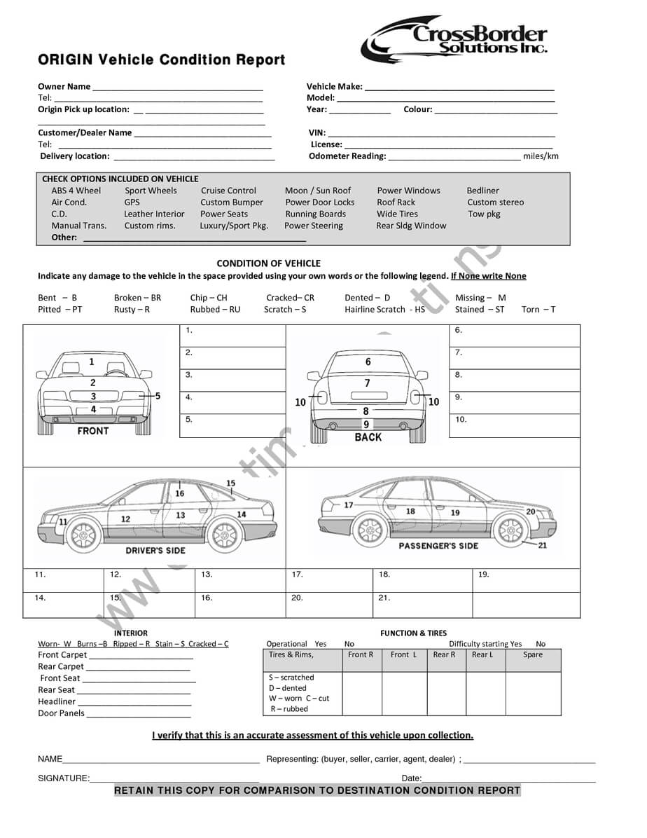 12+ Vehicle Condition Report Templates – Word Excel Samples With Regard To Vehicle Inspection Report Template