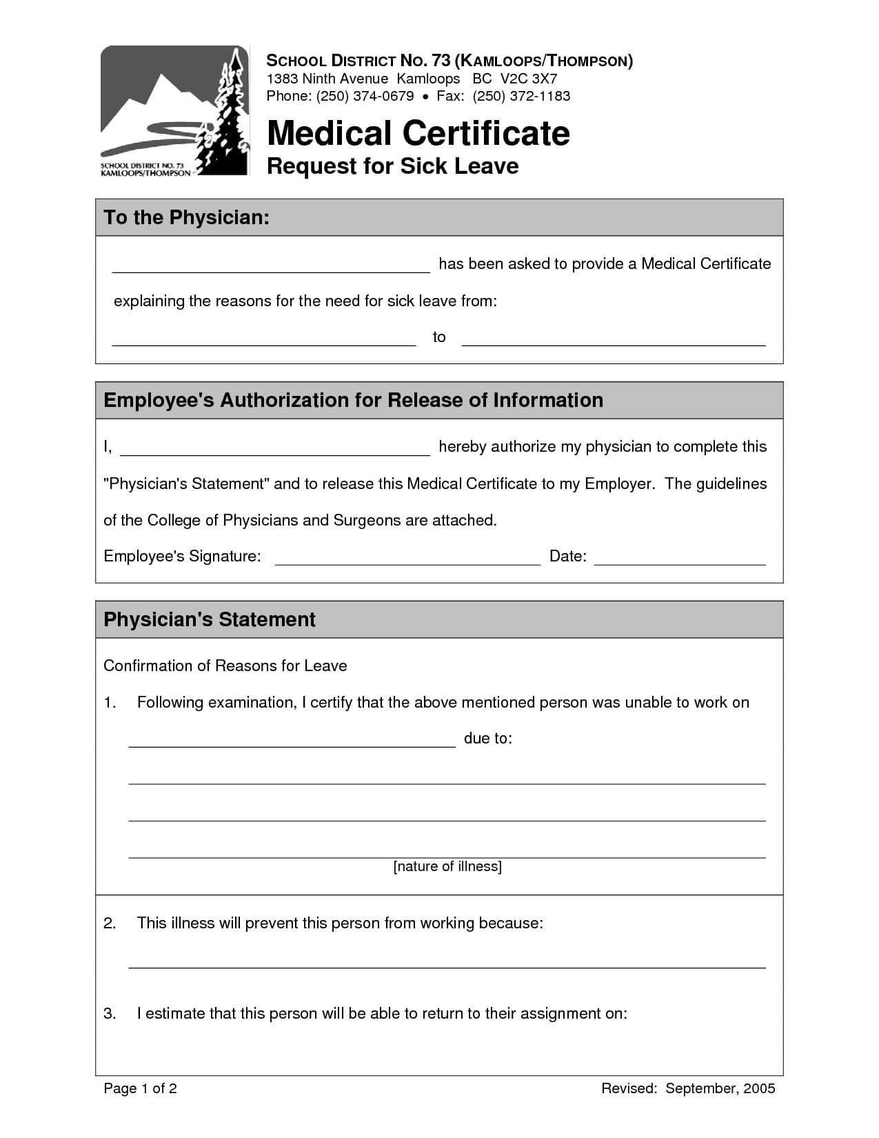 19+ Medical Certificate Templates For Leave – Pdf, Docs In School Leaving Certificate Template