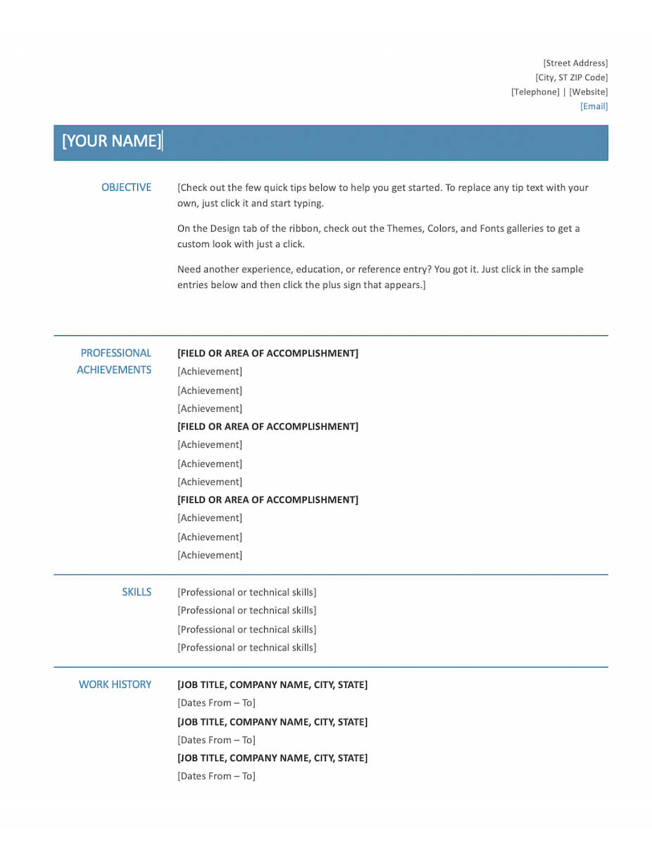 free microsoft word resume templates to download 2018