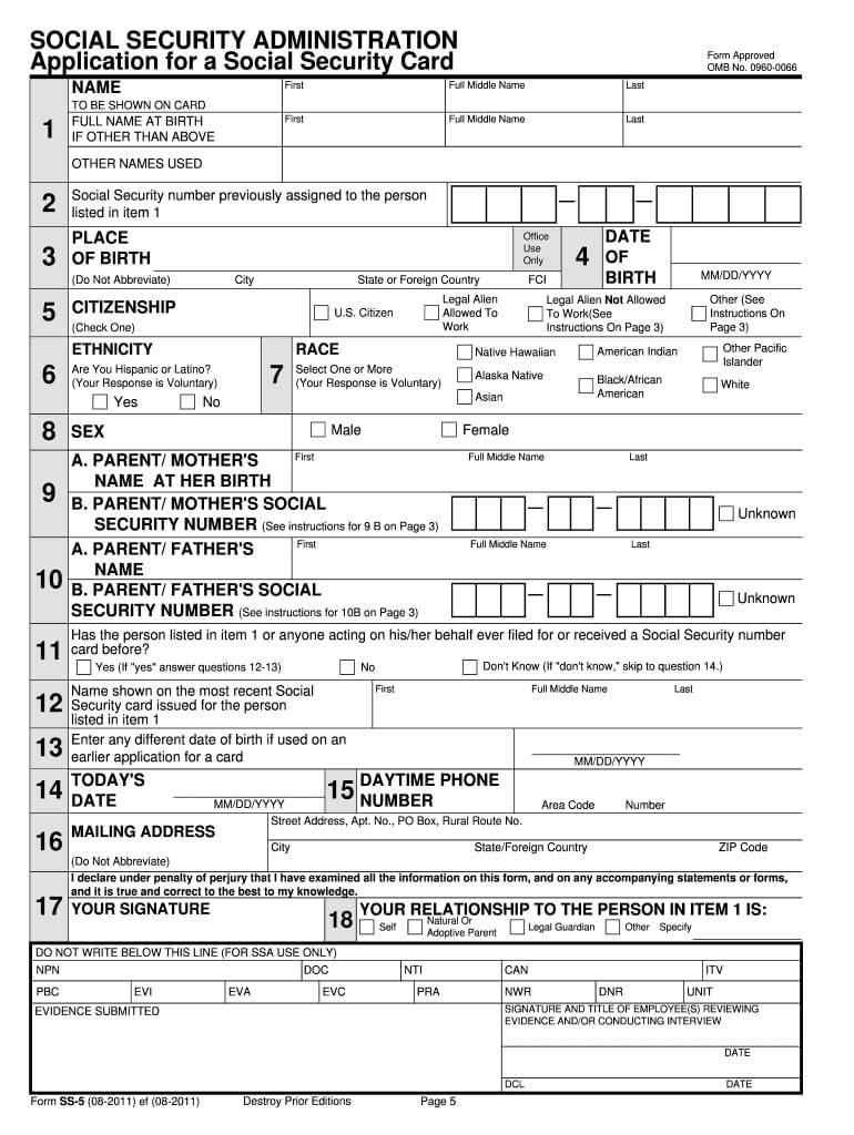 2011 2020 Form Ssa Ss 5 Fill Online, Printable, Fillable Intended For Editable Social Security Card Template