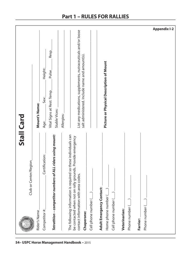 2015 Form Uspc Stall Card Fill Online, Printable, Fillable With Regard To Horse Stall Card Template