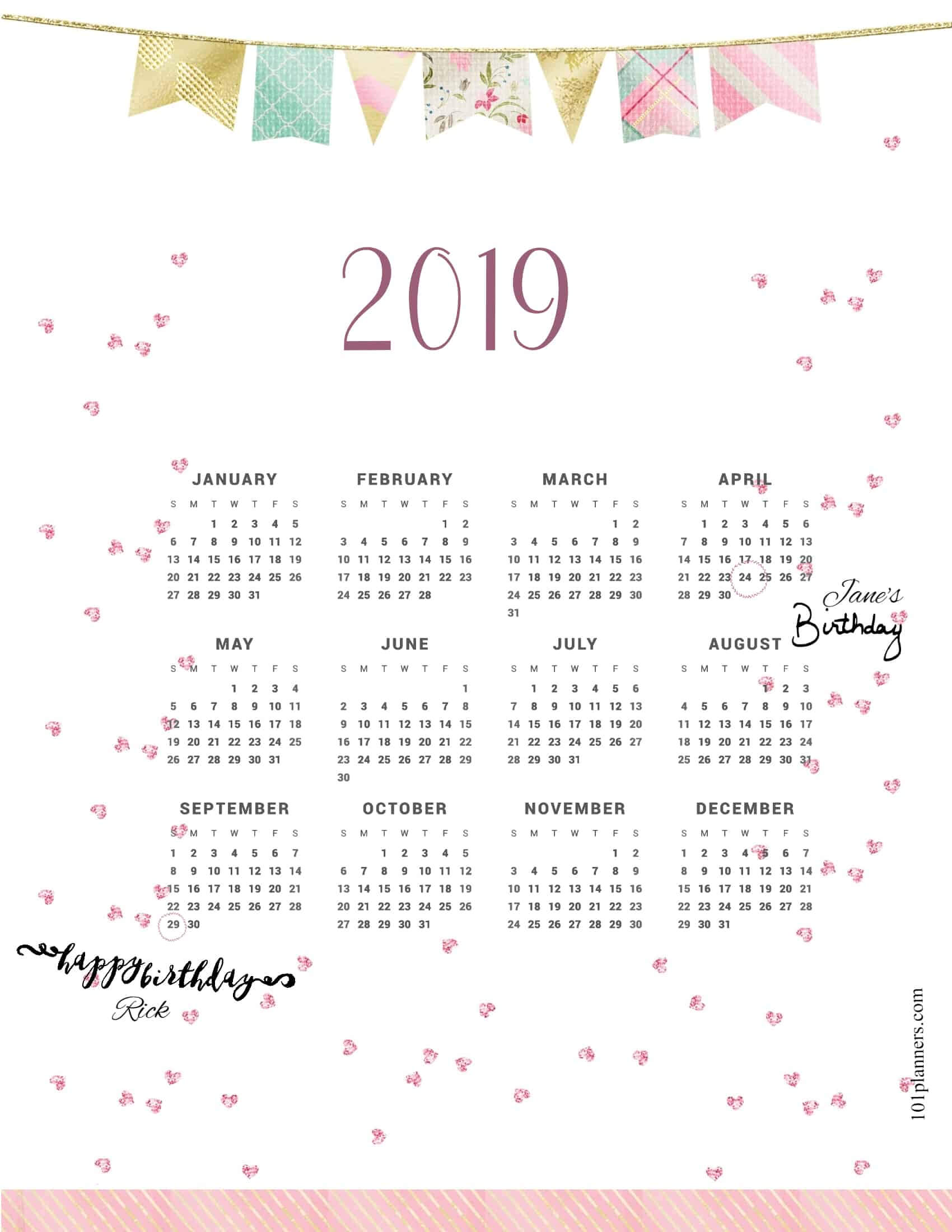 2019 Calendar In Month At A Glance Blank Calendar Template