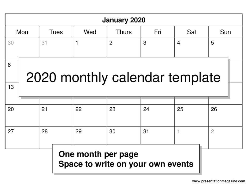 2020 Monthly Calendar Template – Ppt Download Intended For Powerpoint Calendar Template 2015