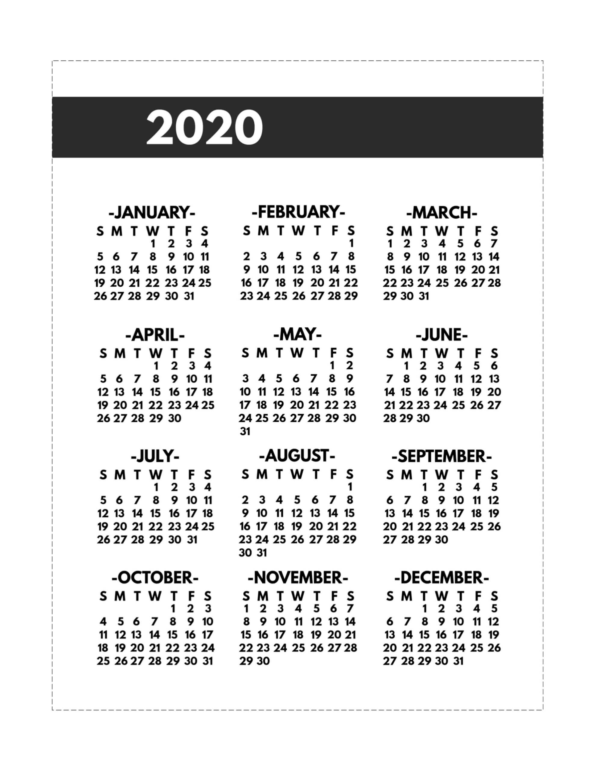 2020 Printable One Page Year At A Glance Calendar – Paper Within Month At A Glance Blank Calendar Template