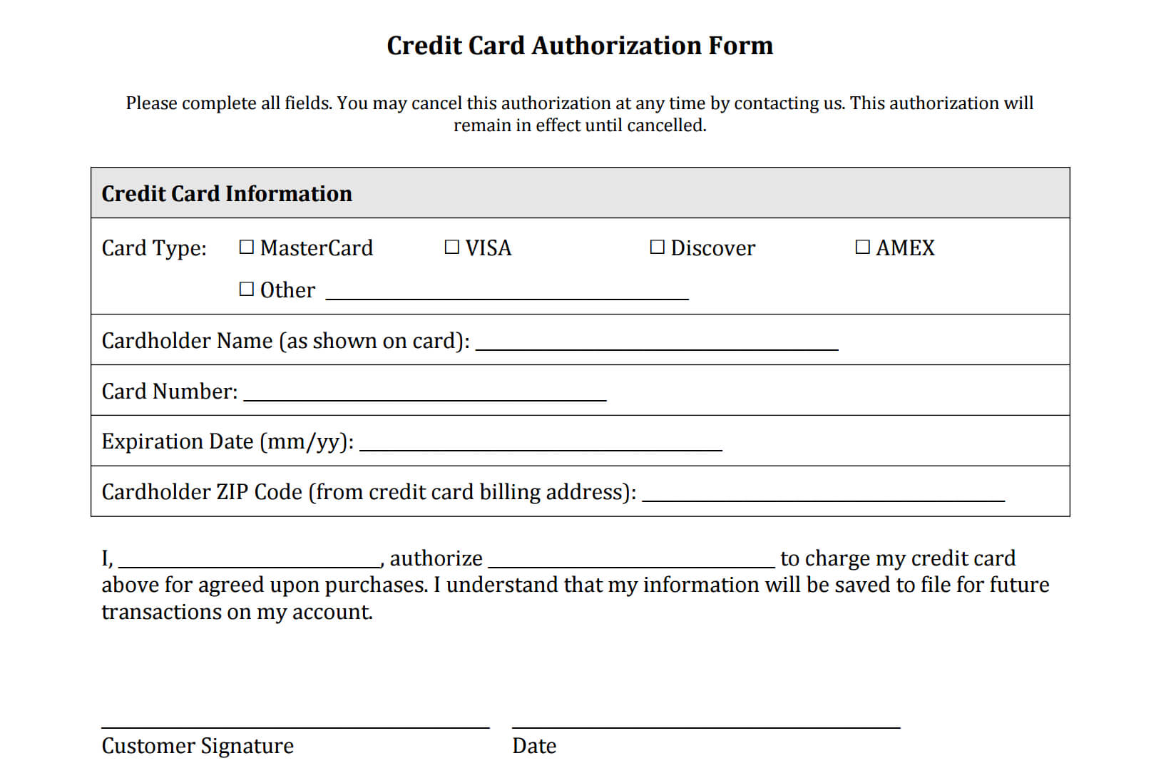 21+ Credit Card Authorization Form Template Pdf Fillable 2019!! Throughout Credit Card On File Form Templates