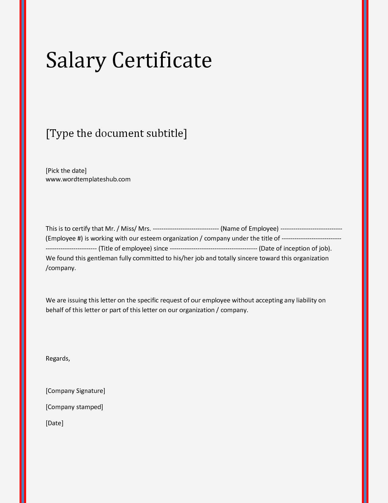21+ Free Salary Certificate Template – Word Excel Formats Regarding Sample Certificate Employment Template