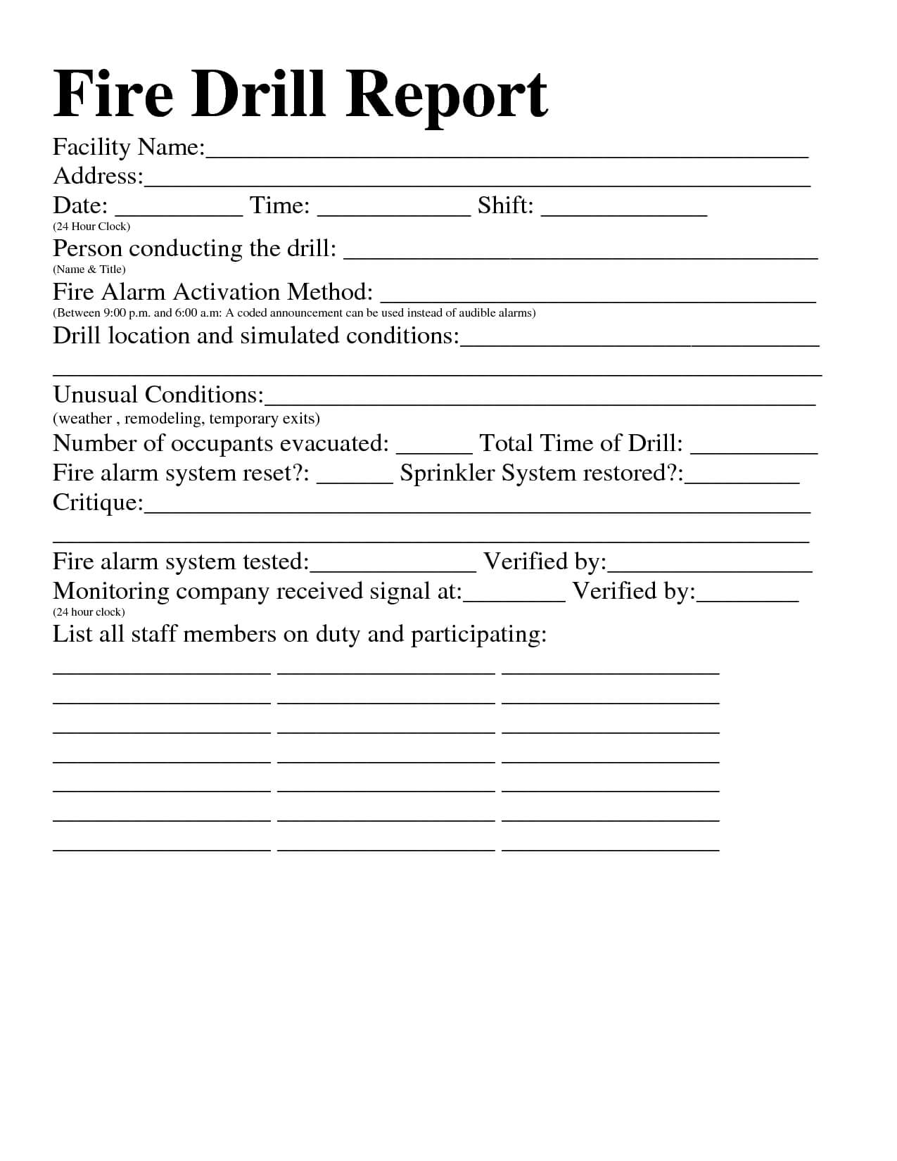 22 Images Of Osha Fire Drill Safety Template | Jackmonster In Emergency Drill Report Template