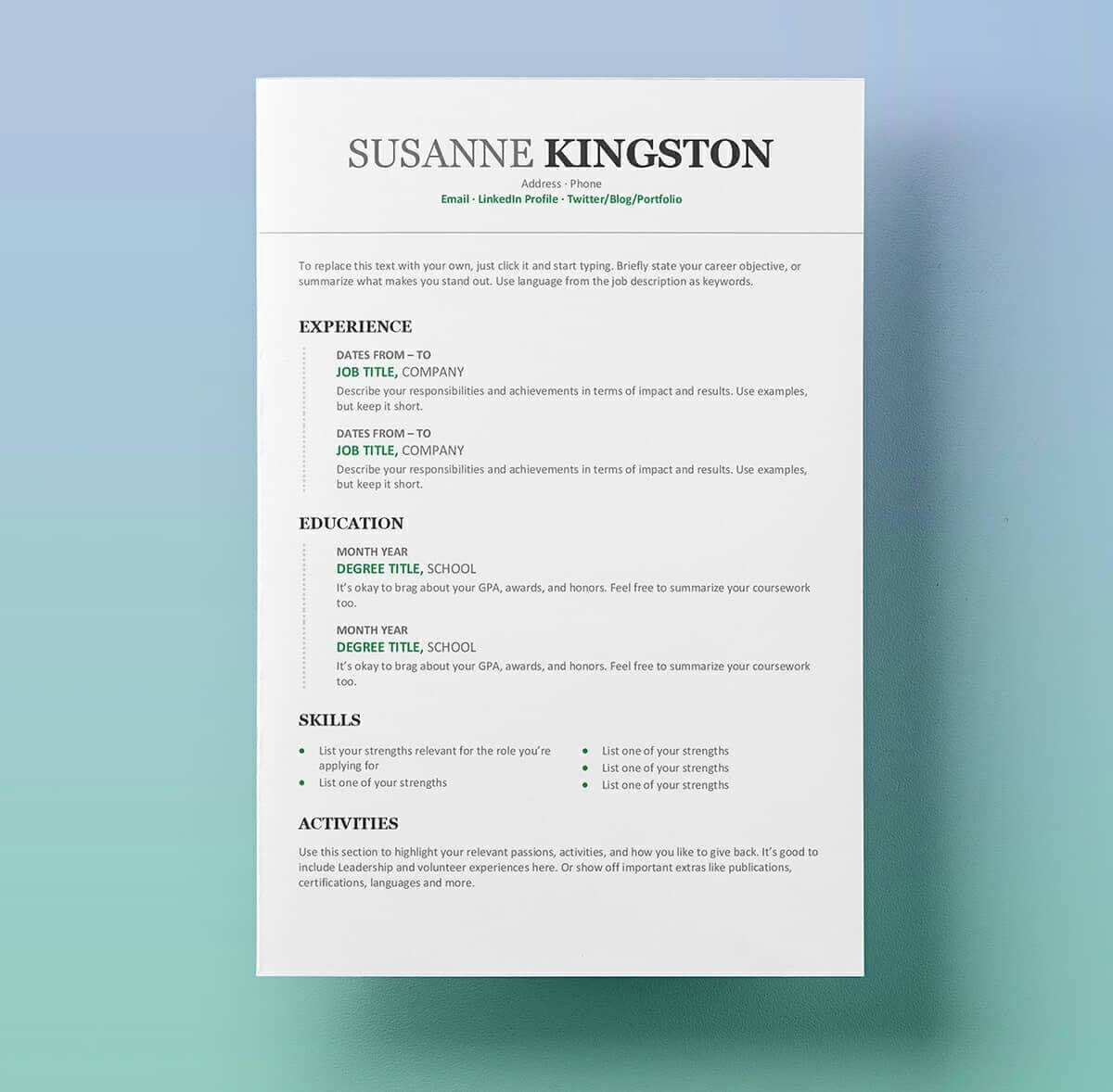 25 Resume Templates For Microsoft Word [Free Download] With Free Basic Resume Templates Microsoft Word