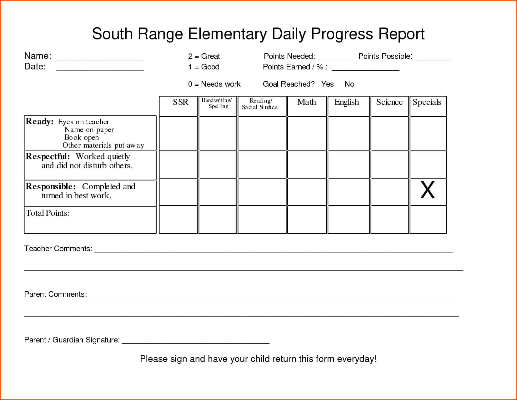 26 Images Of Student Daily Behavior Progress Report Template Regarding Daily Behavior Report Template
