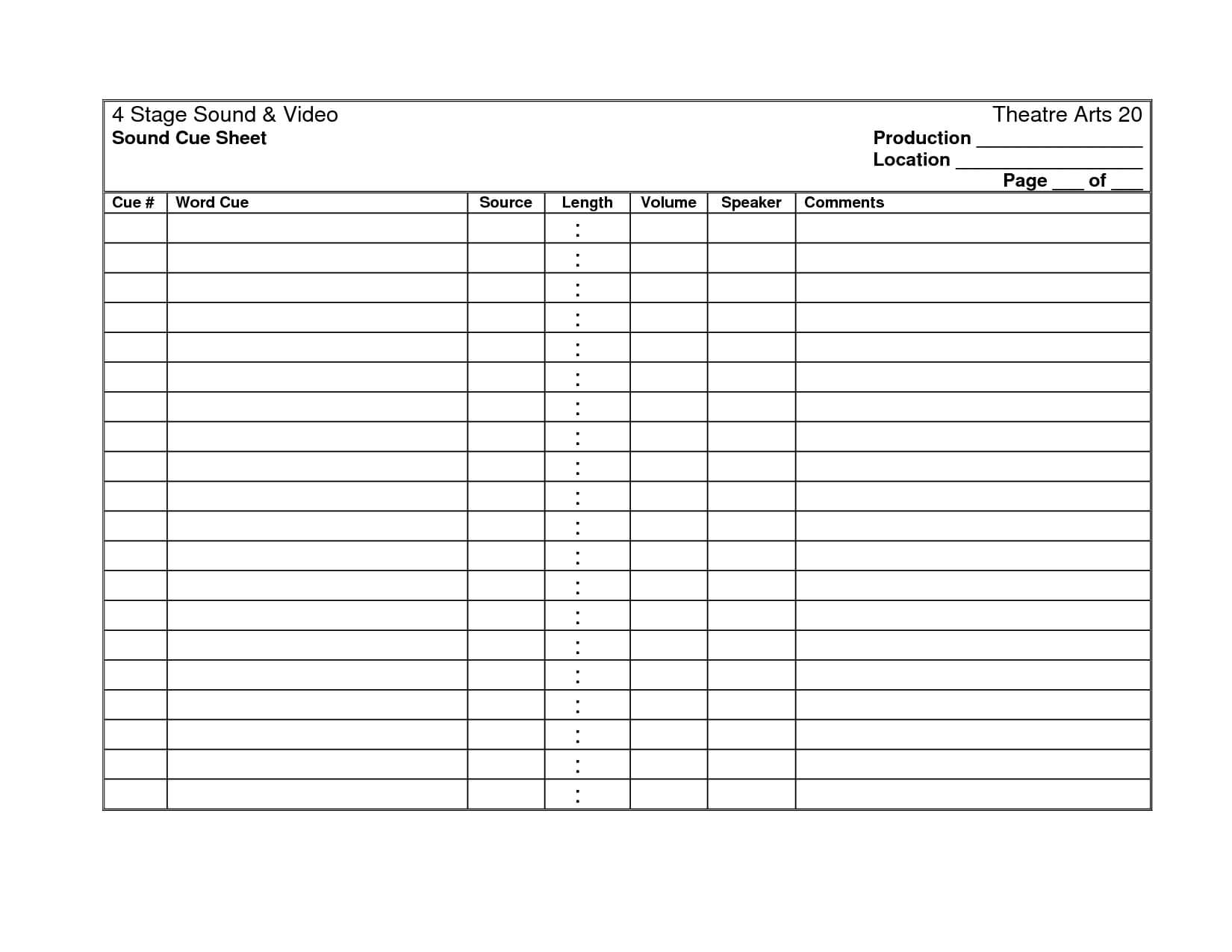 27 Images Of Cooks Production Sheet Template | Masorler For Sound Report Template