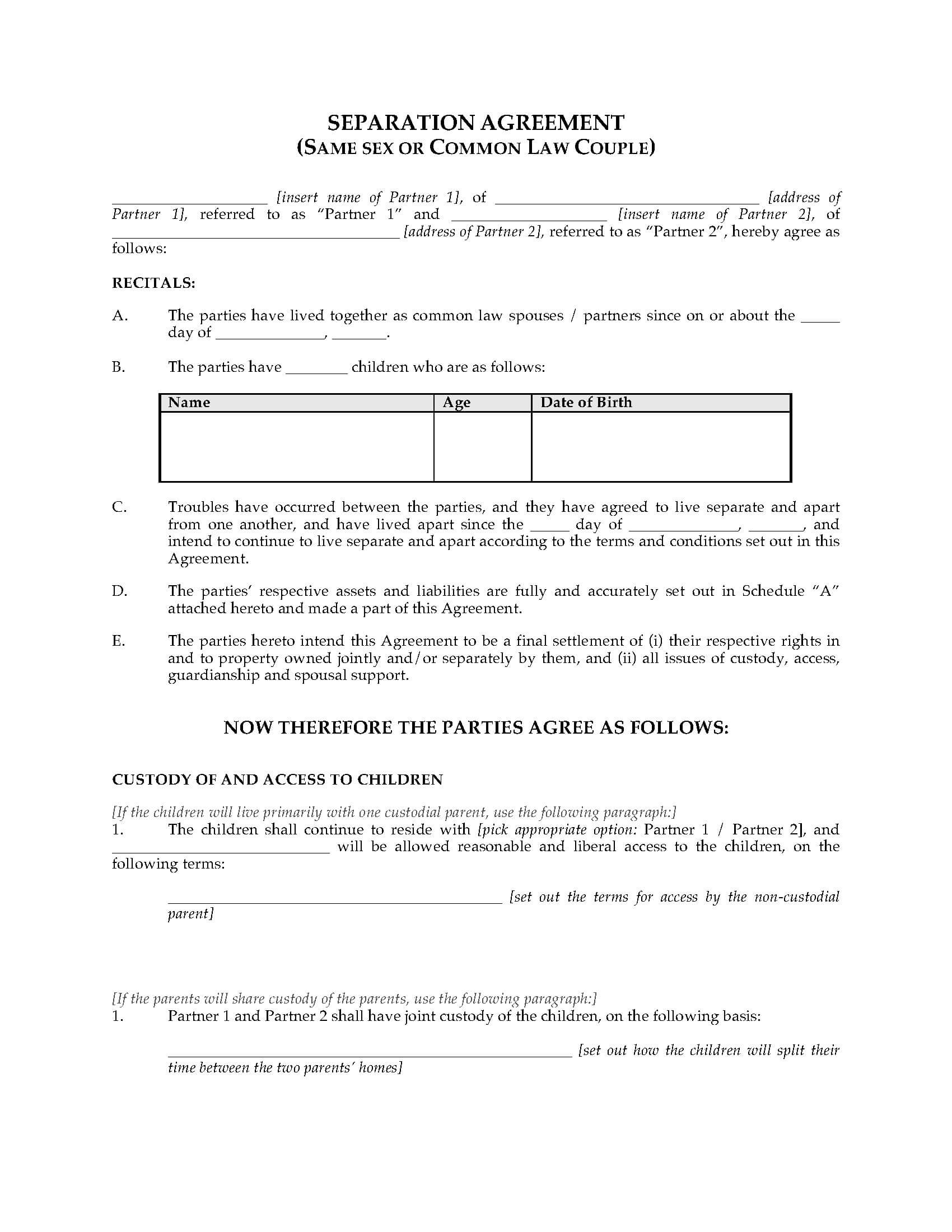 28+ [ Common Law Separation Agreement Template Bc ] | Best Within Blank Legal Document Template
