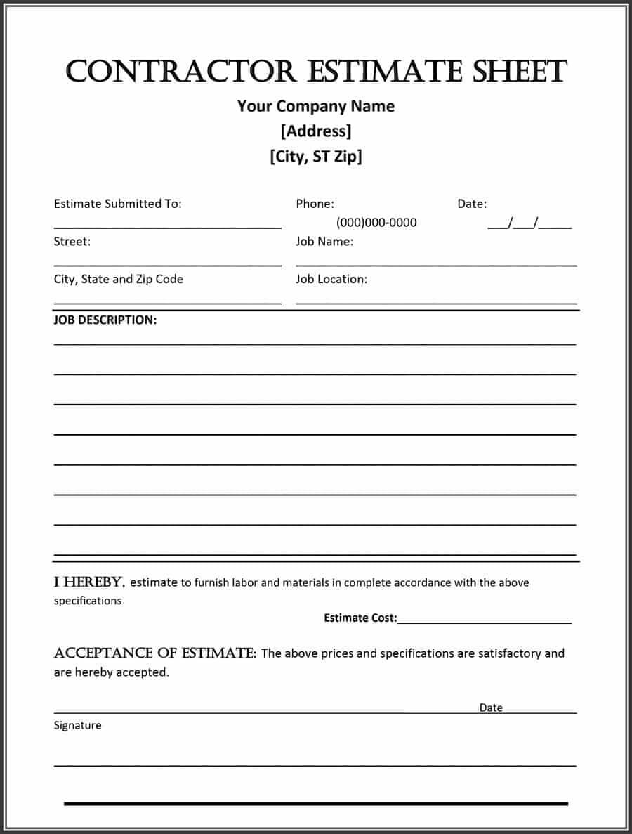 30 Bid Form Template Free | Andaluzseattle Template Example Within Blank Estimate Form Template