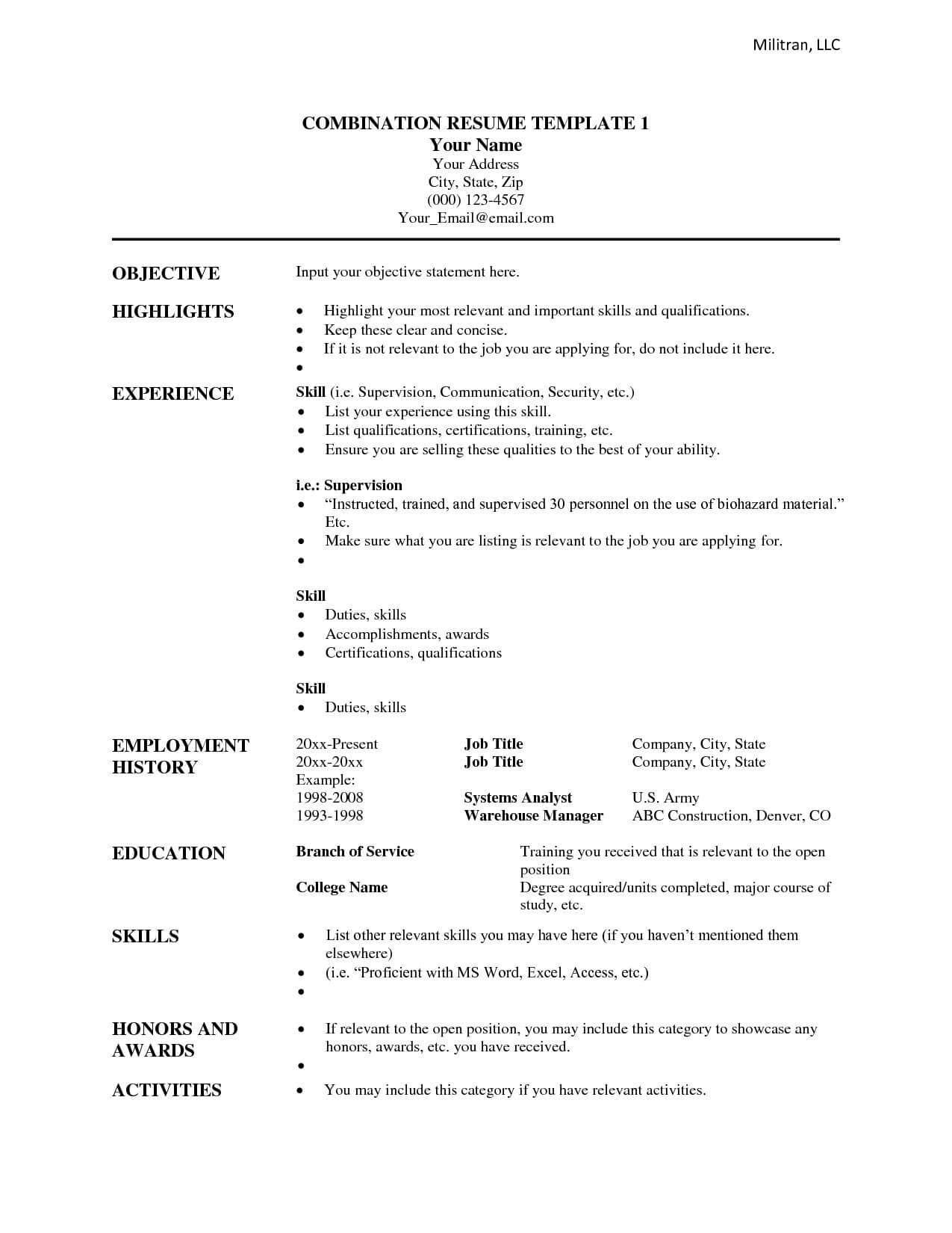 30 Combination Resume Template Free | Andaluzseattle For Combination Resume Template Word