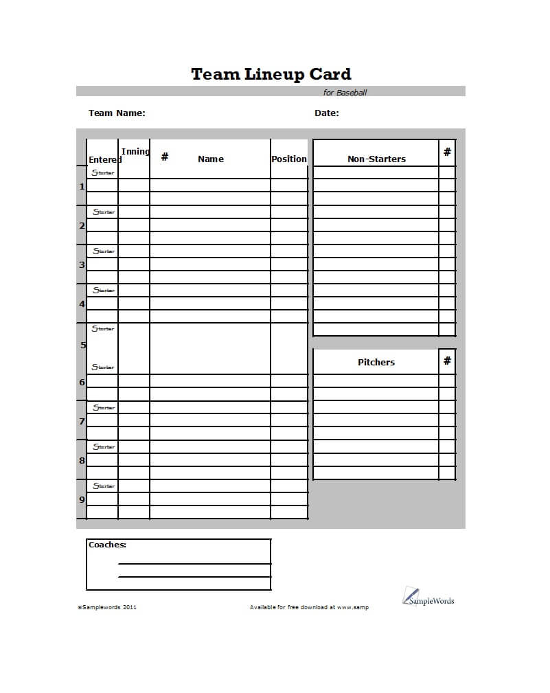 33 Printable Baseball Lineup Templates [Free Download] ᐅ In Free Baseball Lineup Card Template