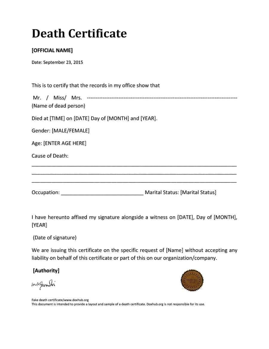 37 Blank Death Certificate Templates [100% Free] ᐅ Template Lab Regarding Fake Medical Certificate Template Download