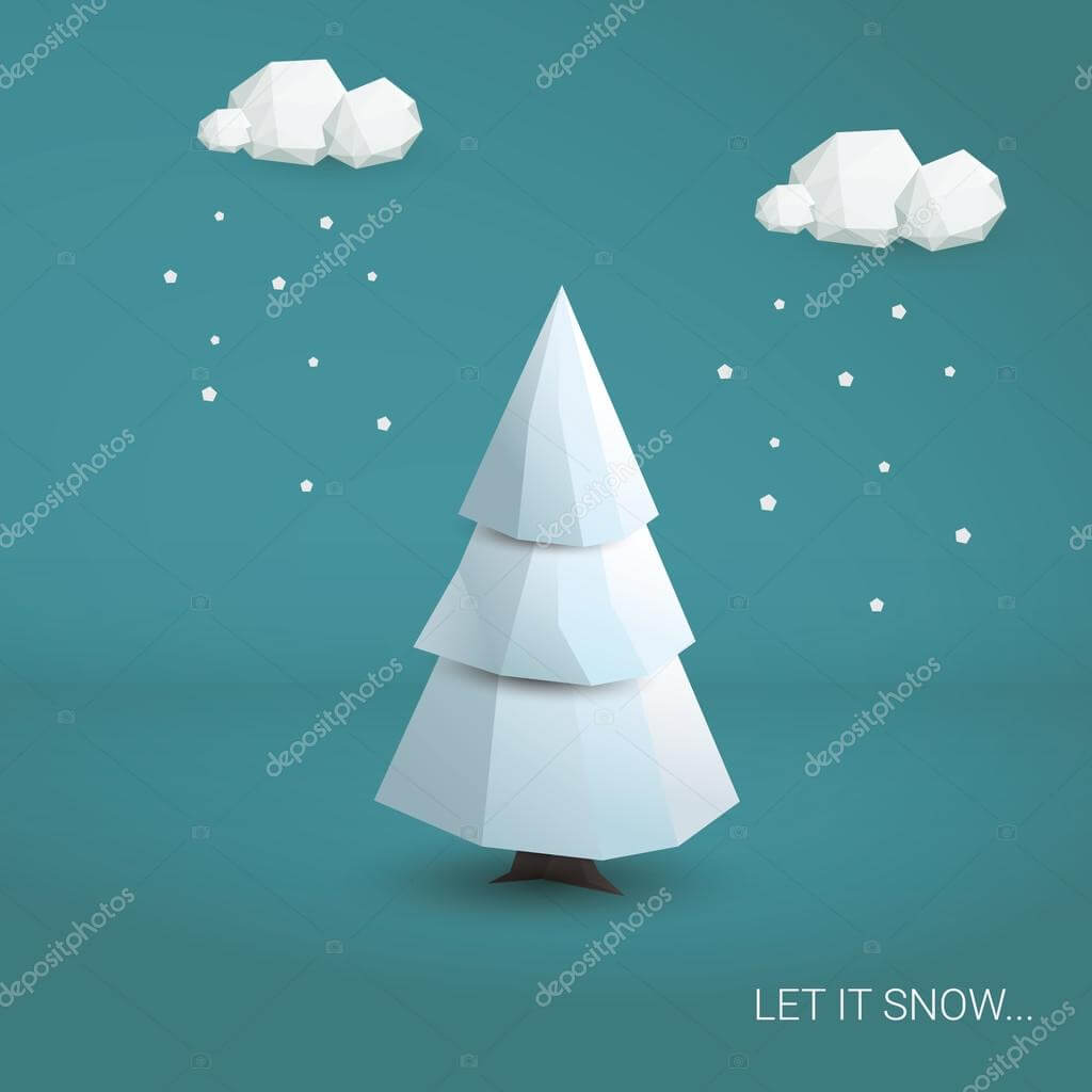 3D Low Poly Christmas Tree Card Template. Traditional Within 3D Christmas Tree Card Template