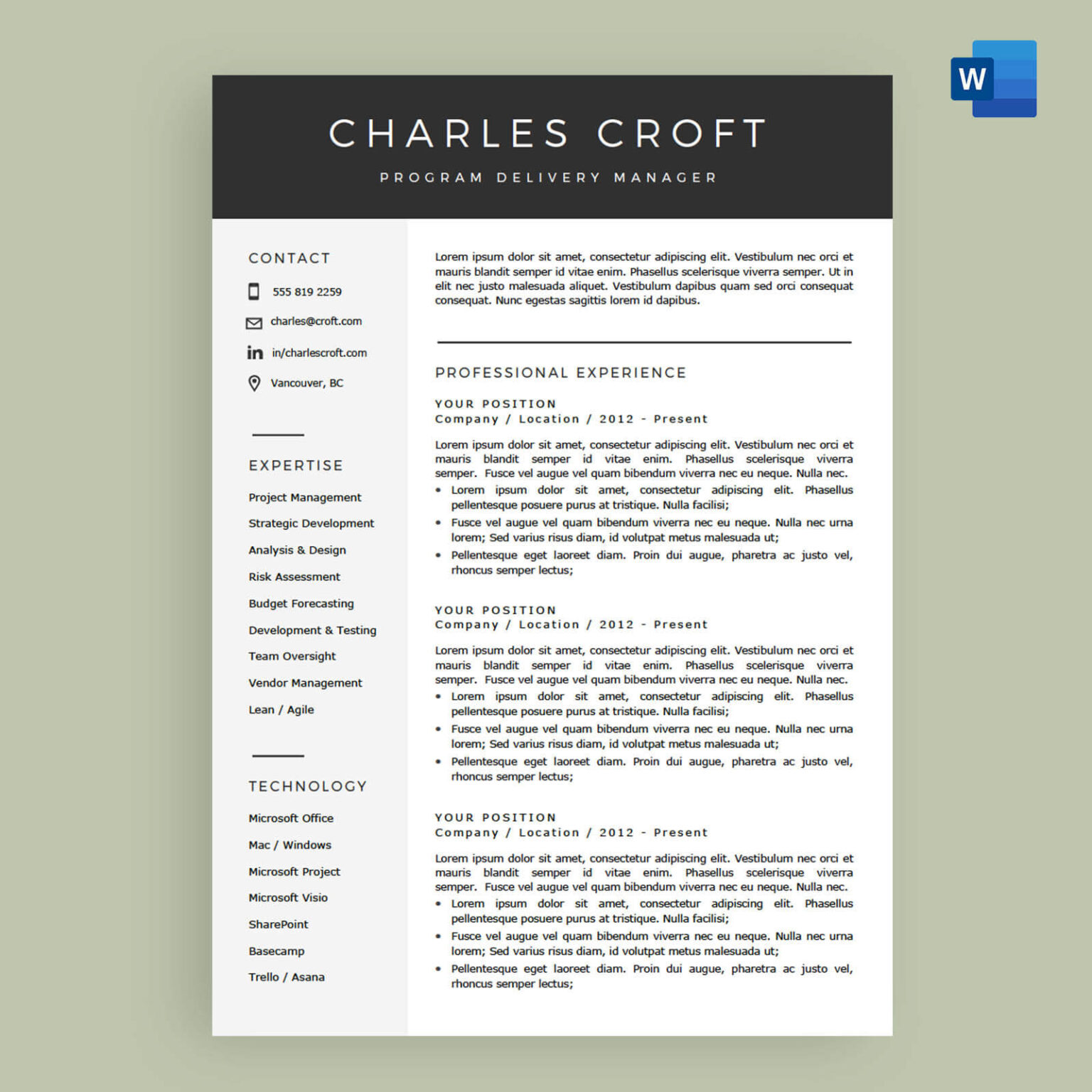 resume templates on microsoft word