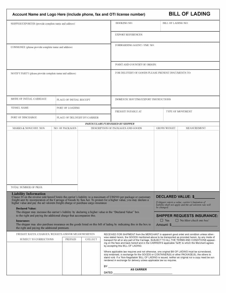 40 Free Bill Of Lading Forms & Templates ᐅ Template Lab With Regard To Blank Bol Template