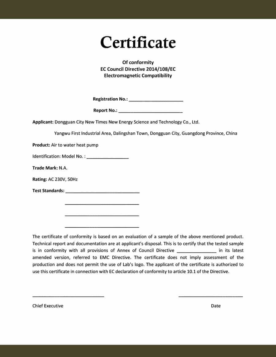 40 Free Certificate Of Conformance Templates & Forms ᐅ With Regard To Certificate Of Conformity Template