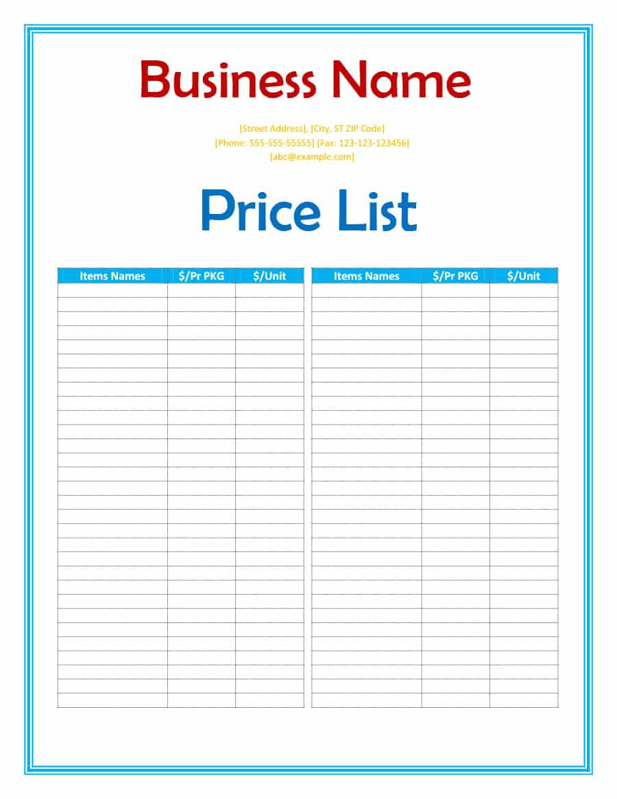 40 Free Price List Templates (Price Sheet Templates) ᐅ With Blank Table Of Contents Template Pdf