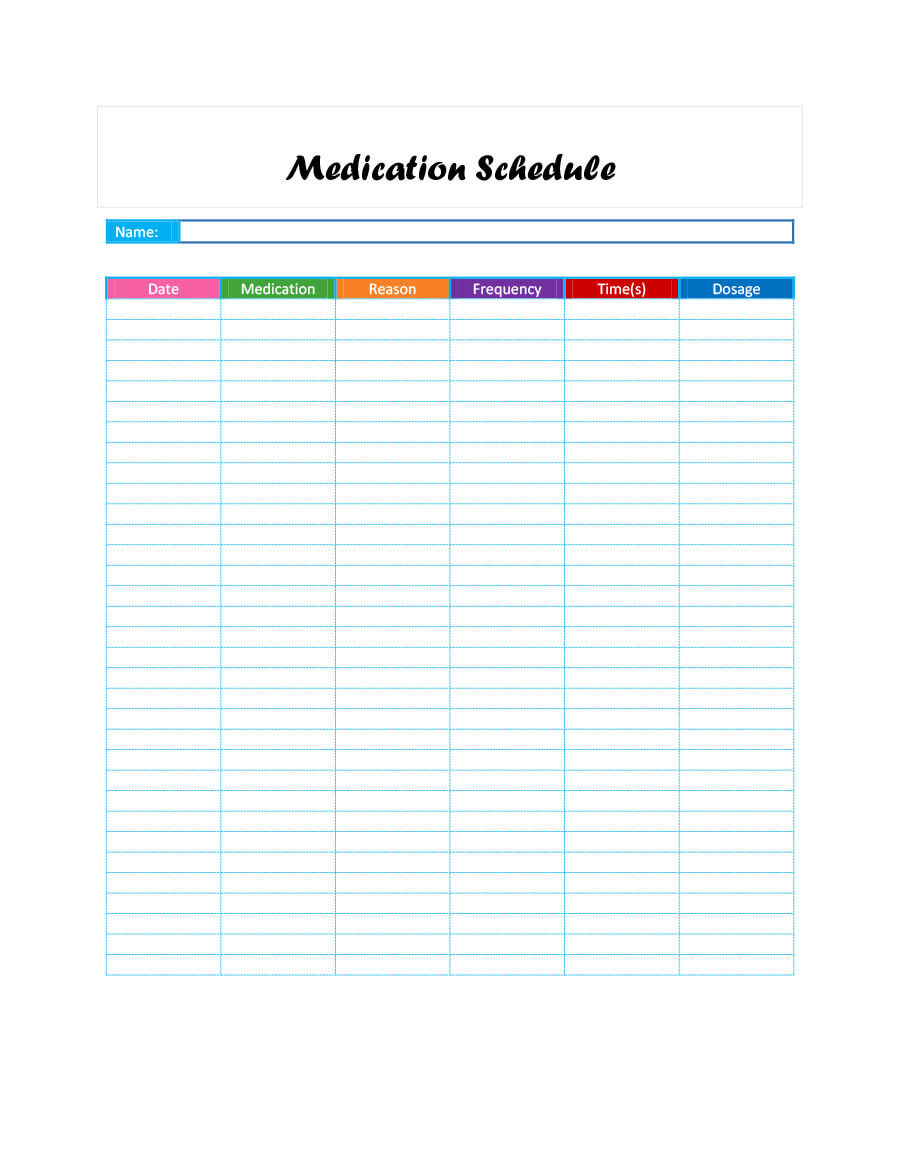 40 Great Medication Schedule Templates (+Medication Calendars) With Blank Medication List Templates