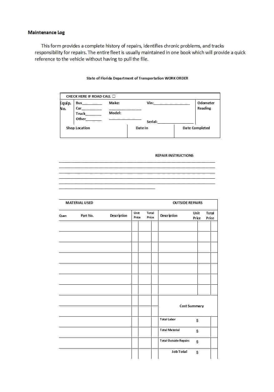 40 Printable Vehicle Maintenance Log Templates ᐅ Template Lab Within Service Job Card Template