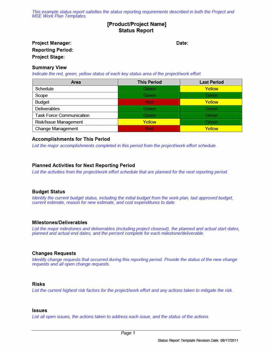 40+ Project Status Report Templates [Word, Excel, Ppt] ᐅ Pertaining To Stoplight Report Template