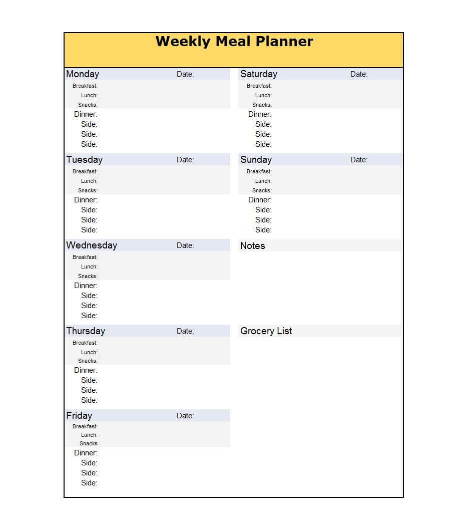 40+ Weekly Meal Planning Templates ᐅ Template Lab With Meal Plan Template Word