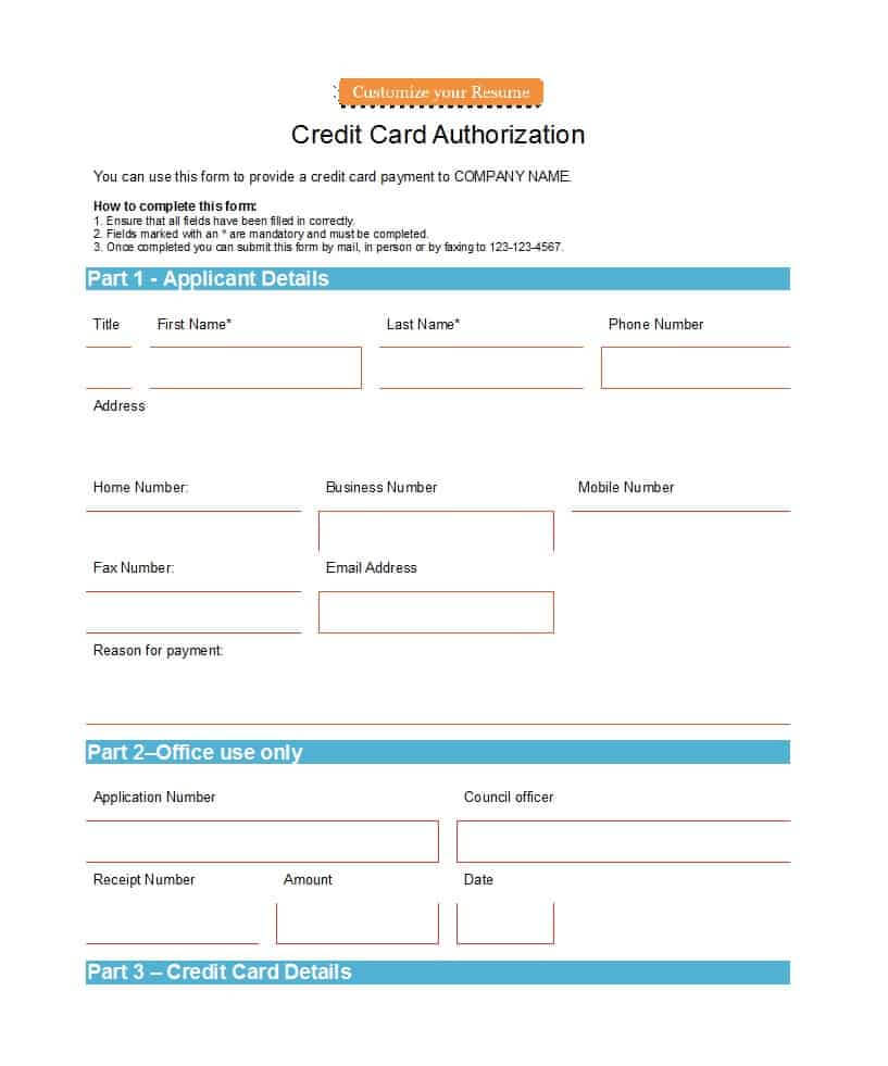 41 Credit Card Authorization Forms Templates {Ready To Use} Inside Credit Card Payment Slip Template