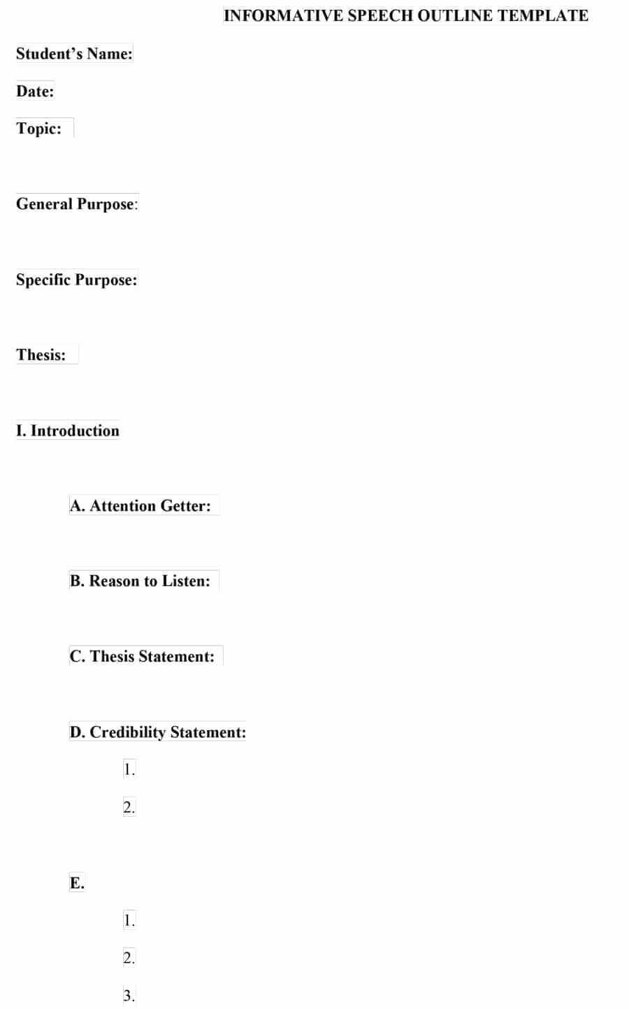 43 Informative Speech Outline Templates & Examples For Speech Outline Template Word