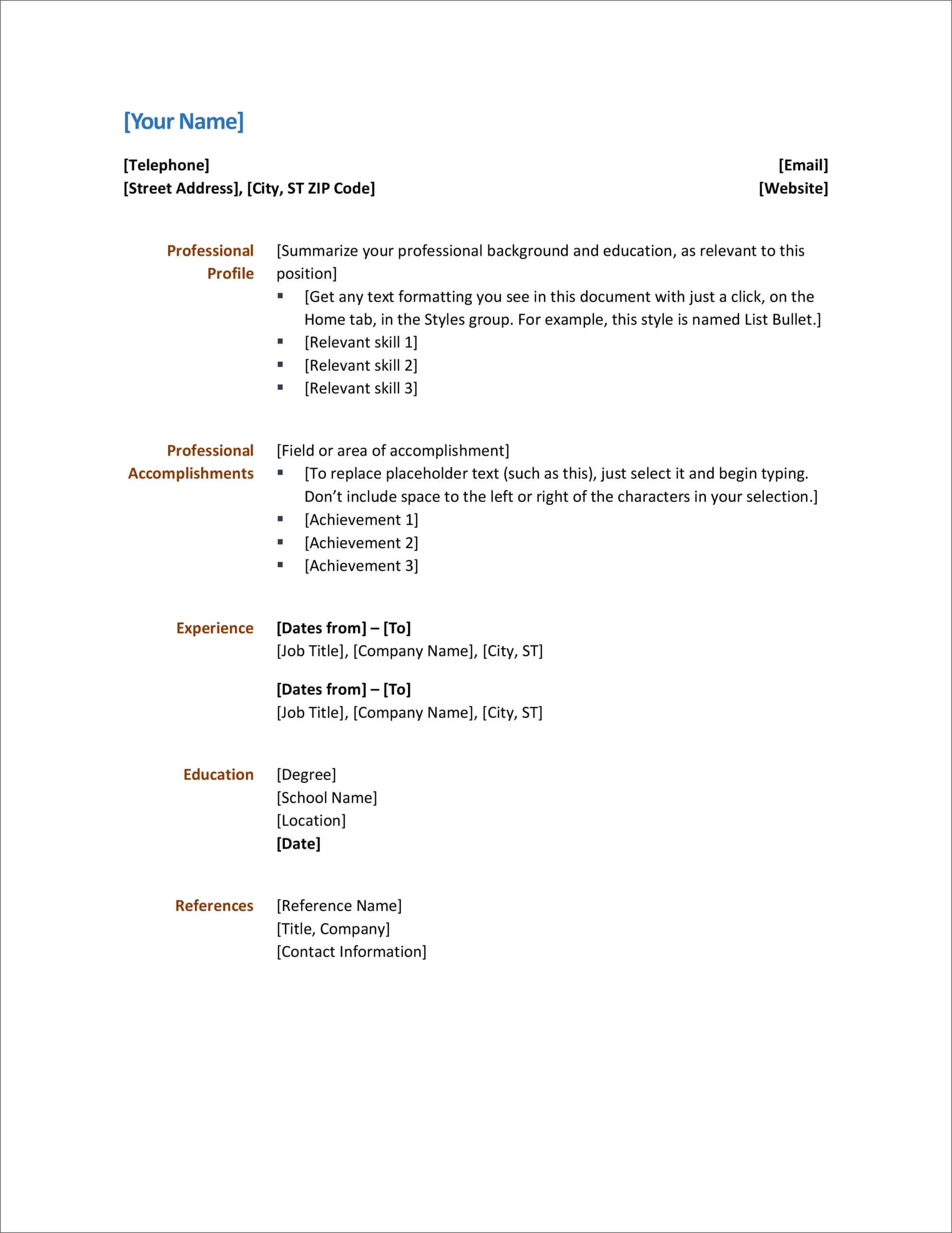 45 Free Modern Resume / Cv Templates – Minimalist, Simple Intended For Simple Resume Template Microsoft Word